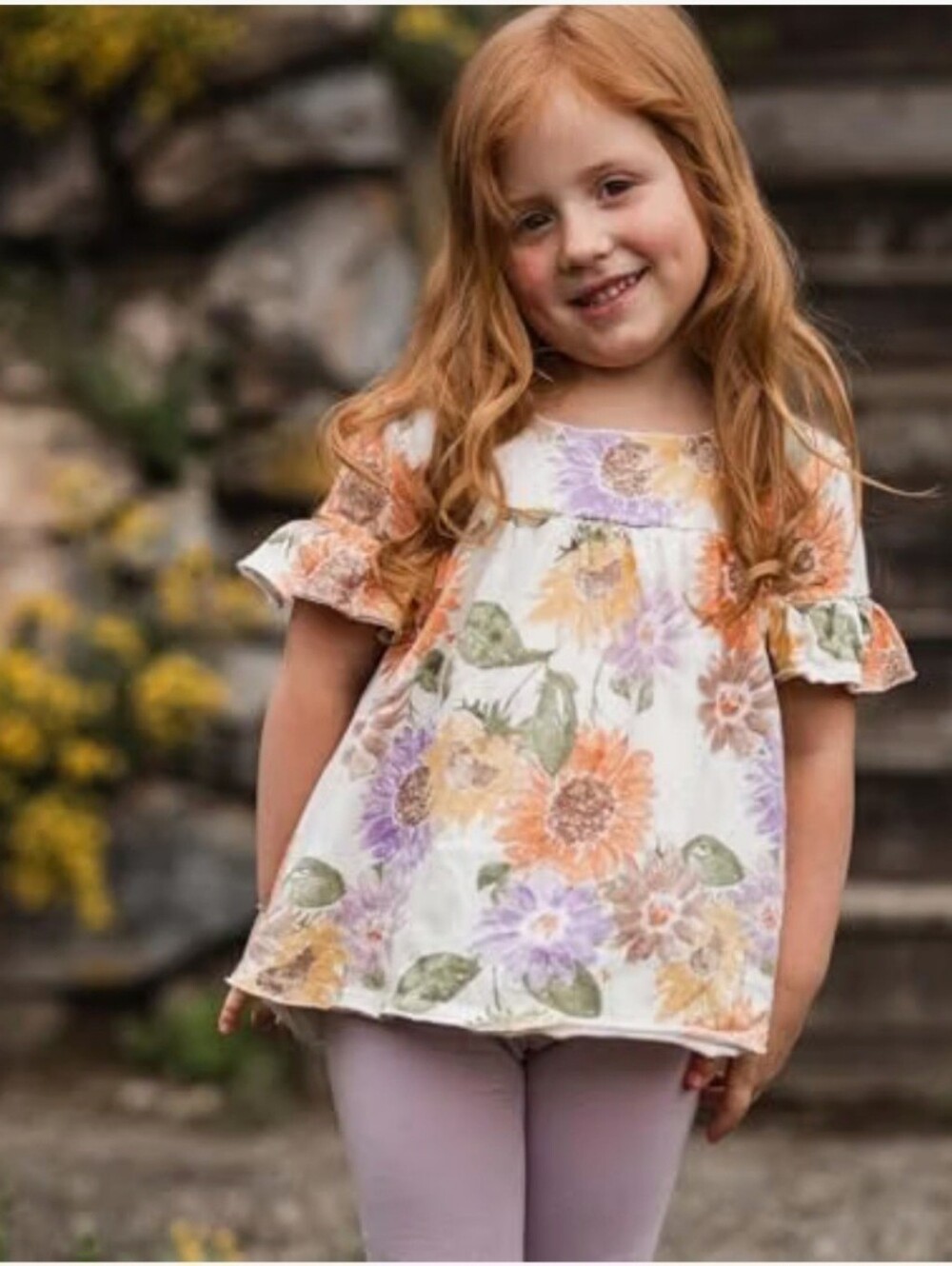 Burt's Bees Girl's Sweet Sunflowers Floral Ruffle Tunic Top & Legging, Size 3T